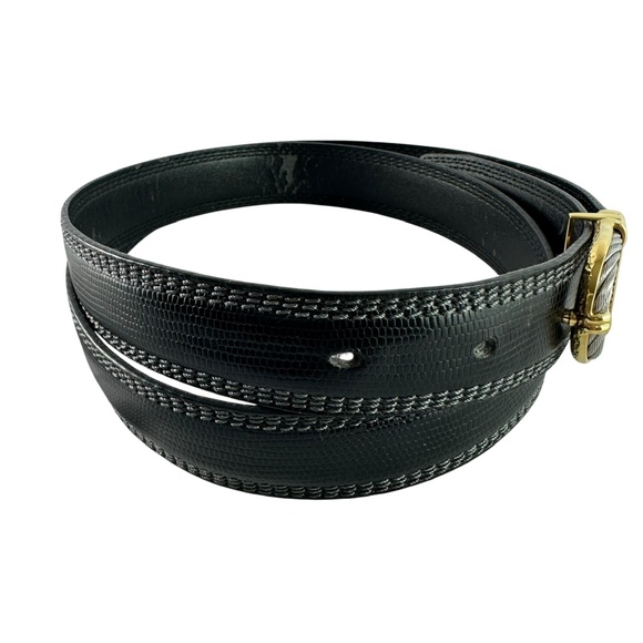 Vintage PHILIPPE CHARRIOL Rope Black Genuine Leather Lizard Pattern Belt Size 42 - Picture 7 of 12